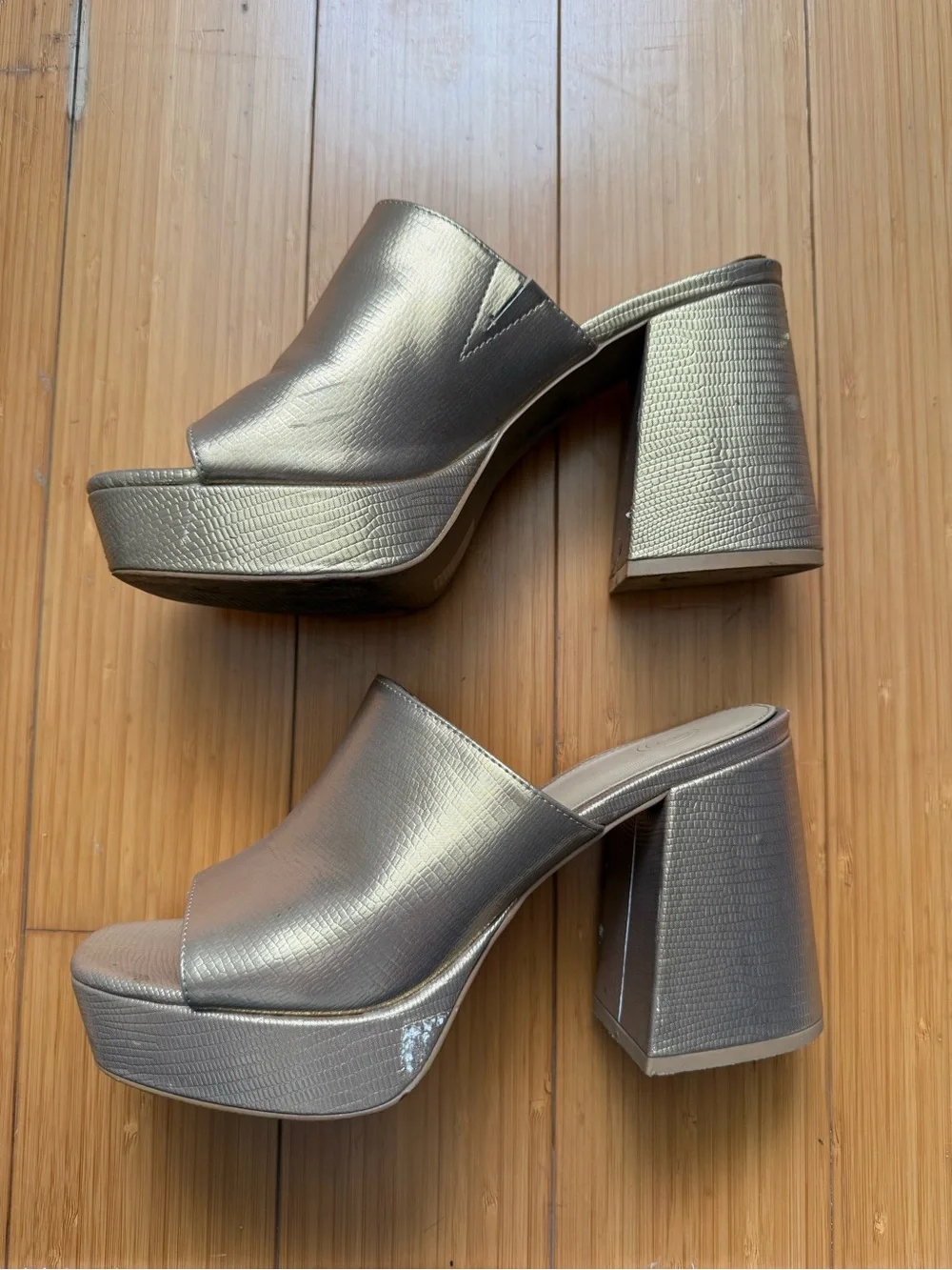 Urban Outfitters Metallic Gold Platform Mule Heels